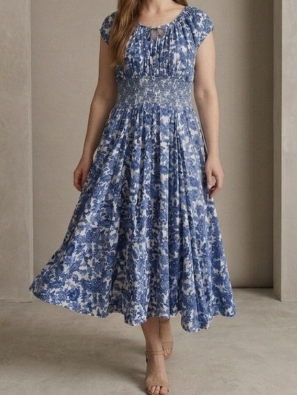 Chelsea and Theodore Blue Paisley Boho Swing Dress Size Medium